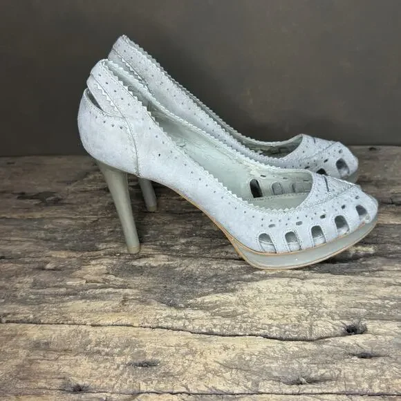 B Makowsky Gray Suede Peep Toe Cutout Platform Heels Women’s Size 9.5M - Picture 4 of 9